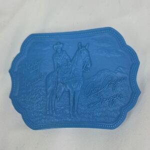 Blue Roy Rogers & Trigger Embossed Belt Buckle Vintage 1950s Plastic